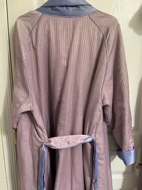 Silk-Blend Lavender Pinstripe Robe with Blue Trim